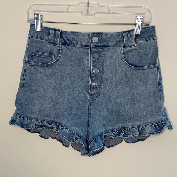 high waisted ruffle denim shorts